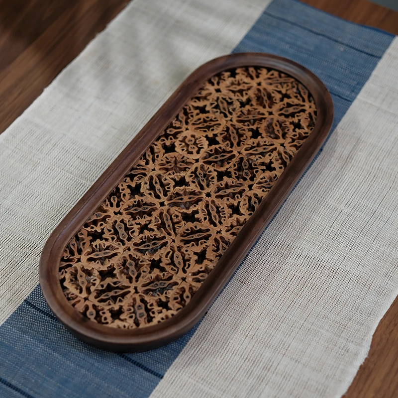 双圆边核桃干泡台茶盘壶承干泡盘茶道简约高档手工中式茶托盘壶托