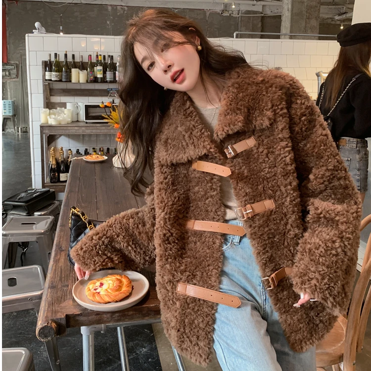 GG大幂幂同款皮毛一体羊羔毛皮草外套女中长款羊剪绒大衣2024冬季