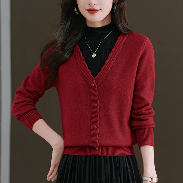 假两件撞色针织衫上衣女加厚保暖毛衣2024冬季新款宽松显瘦打底衫