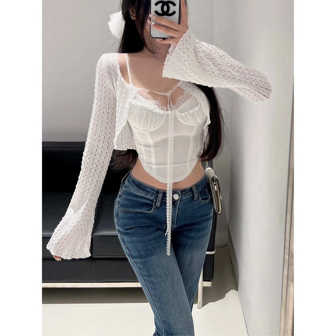 M5306系带开衫针织披肩女2024新款吊带裙外搭防晒罩衫短款上衣