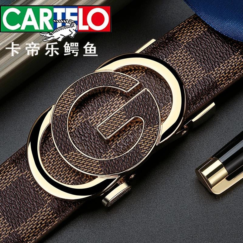 CARTELO/卡帝乐鳄鱼皮带男款双面压花腰带男士裤腰带商务休闲潮流