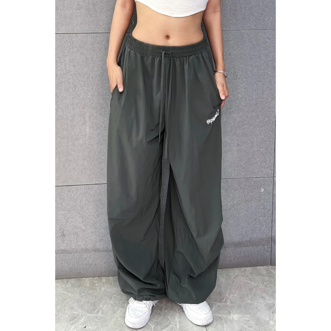 大77呀 原创自制美式复古格纹尼龙街头宽松垂感直筒阔腿裤 7019