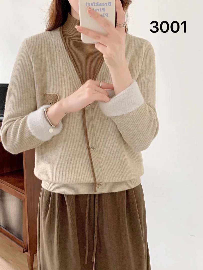 3001 假两件 加绒加厚 毛衣