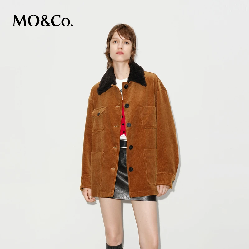 MOCO外套冬毛绒翻领棉质高级感复古棕色工装MBD4COTT16