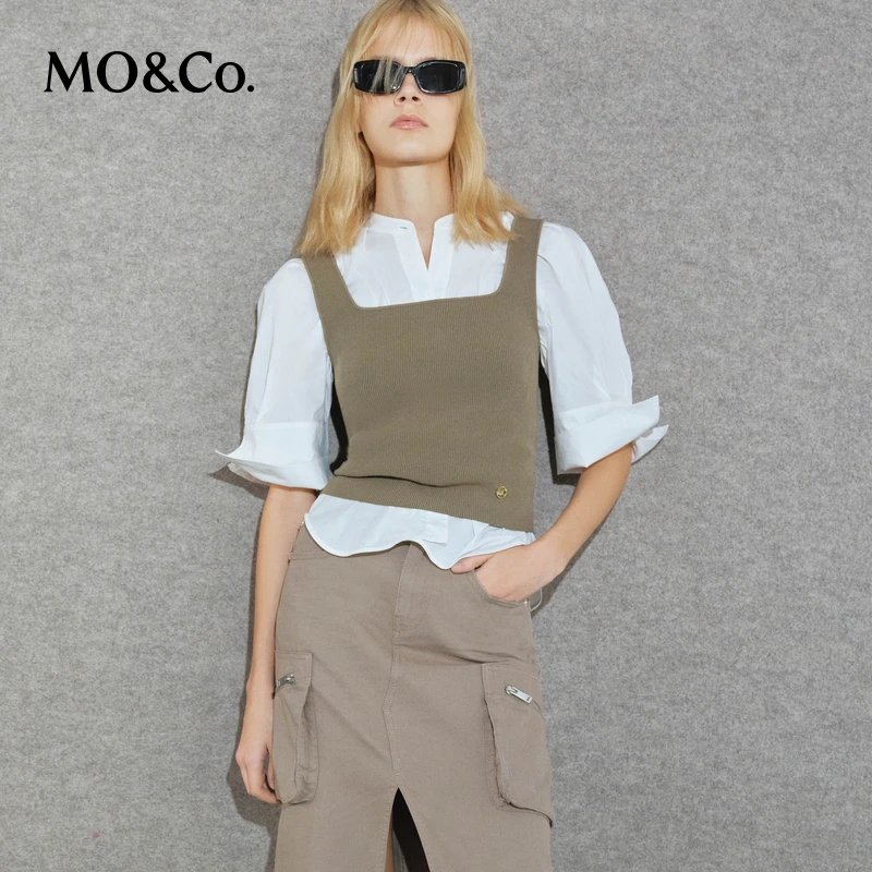 MOCO夏经典方领针织背心百搭打底上衣黑白绿MBD2VETT52