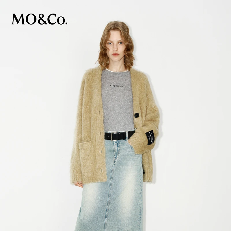 【流光风】MOCO毛衣外套冬全手工刷毛宽松V领针织开衫MBD4CART02
