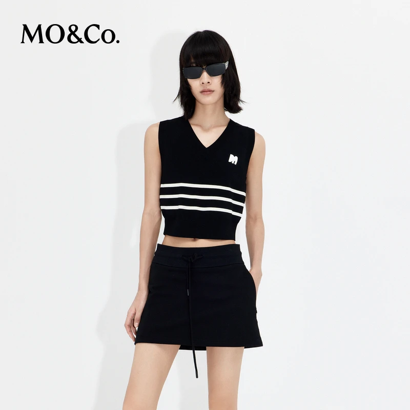 MOCO夏季LOGO章仔短款条纹针织衫马甲背心薄款MBD2SWTT03