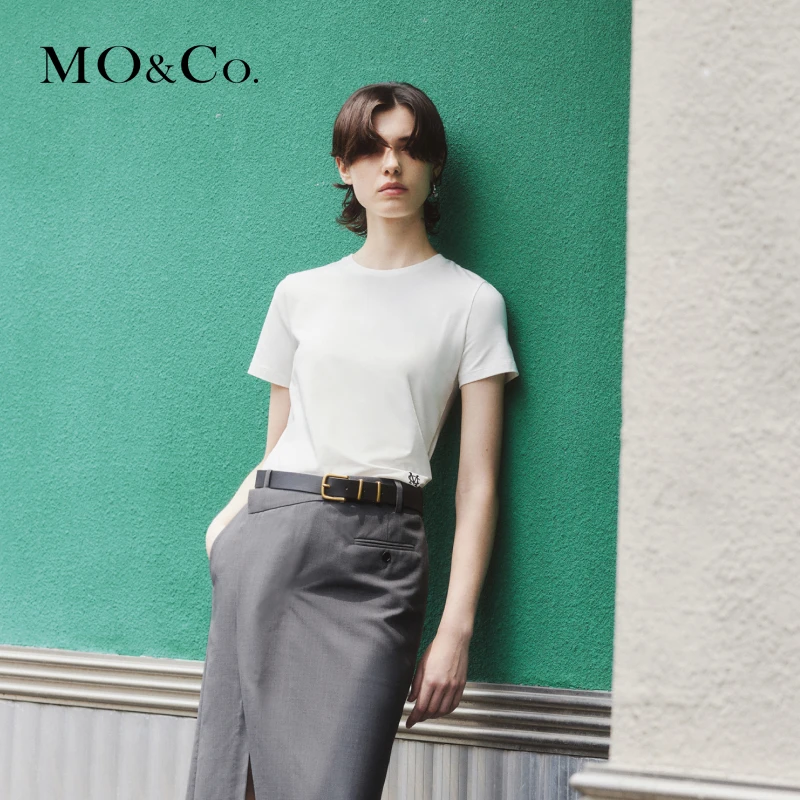 MOCO夏季短袖圆领字母刺绣休闲纯色T恤MBB2TEET35