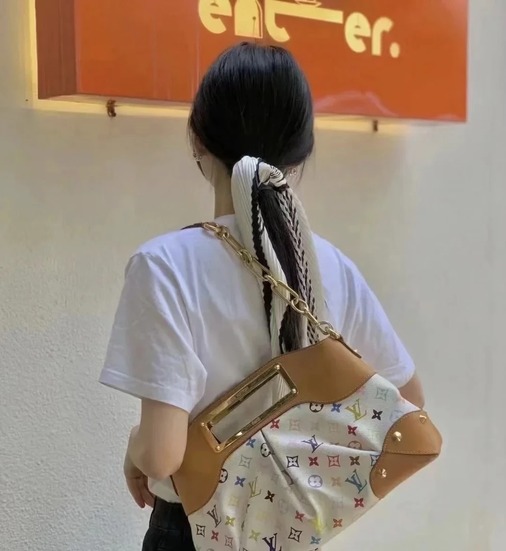 95新 LouisVuitton/路易威登 白三彩朱迪大号包展