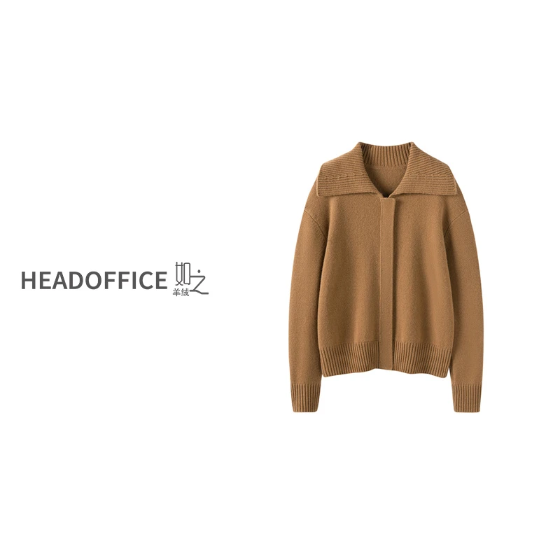 『价格已开』KANGA·女士双股加厚POLO翻领拉链100山羊绒开衫外套