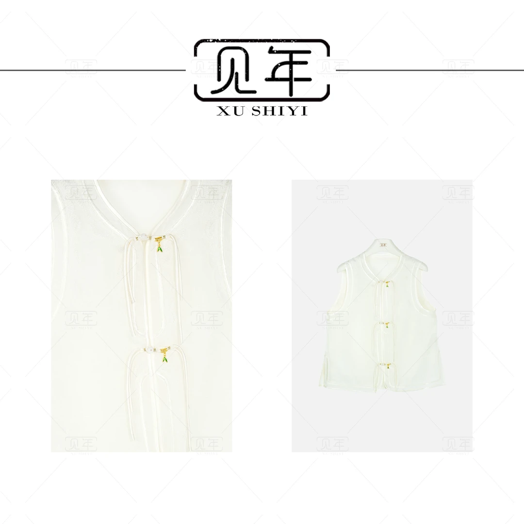 见年【如烟】新中式国风透感盘扣拼接春夏百搭上衣马甲F8151