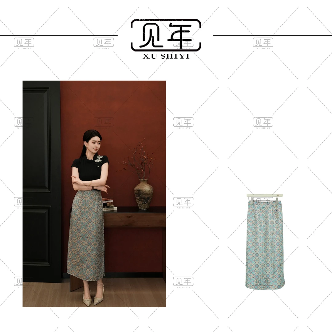 见年【云玺】新中式国风直筒百搭气质显高遮肉宋锦半身裙F8209