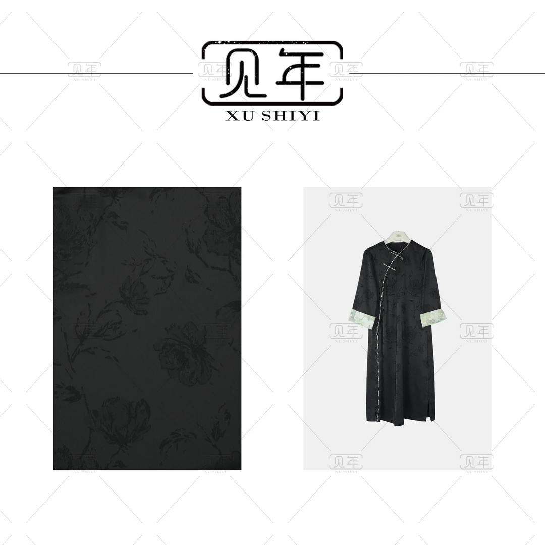 【檀墨】新中式国风盘扣钉珠设计师款拼接宽松连衣裙F8008