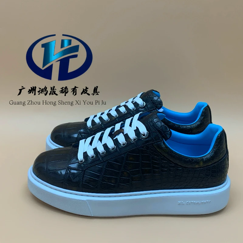 时尚百搭舒适透气潮流经典低帮手工擦色鳄鱼皮休闲板鞋
