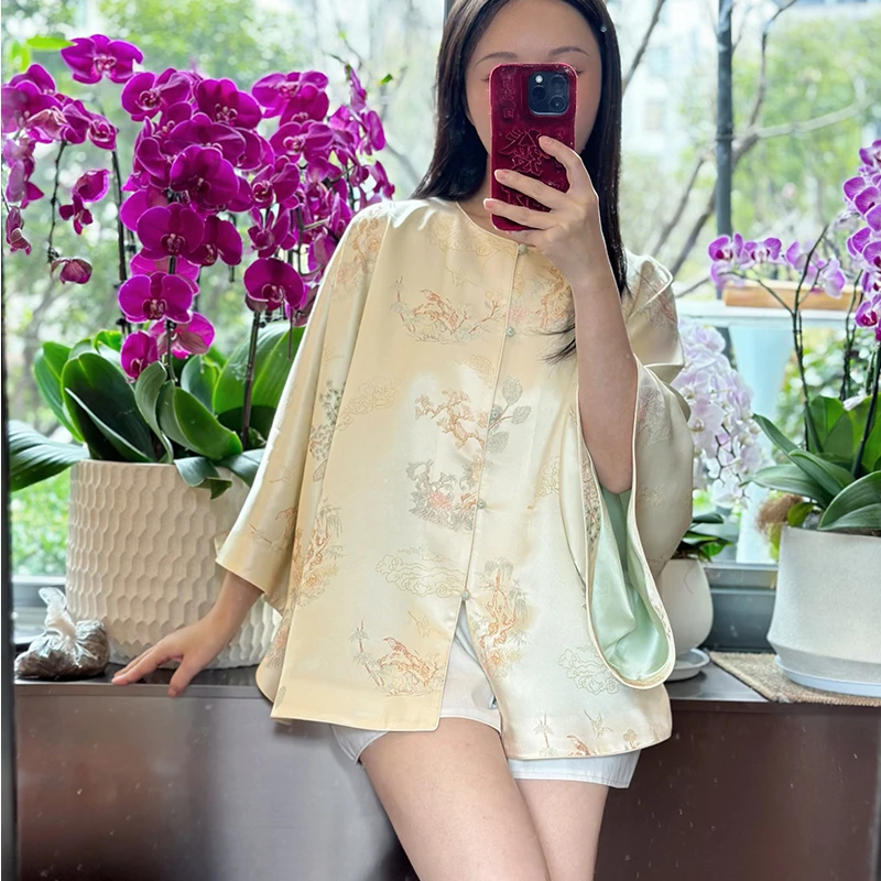 月下微凉｜闲庭絮提花真丝新中式女款复古倒大袖外套有真丝内衬