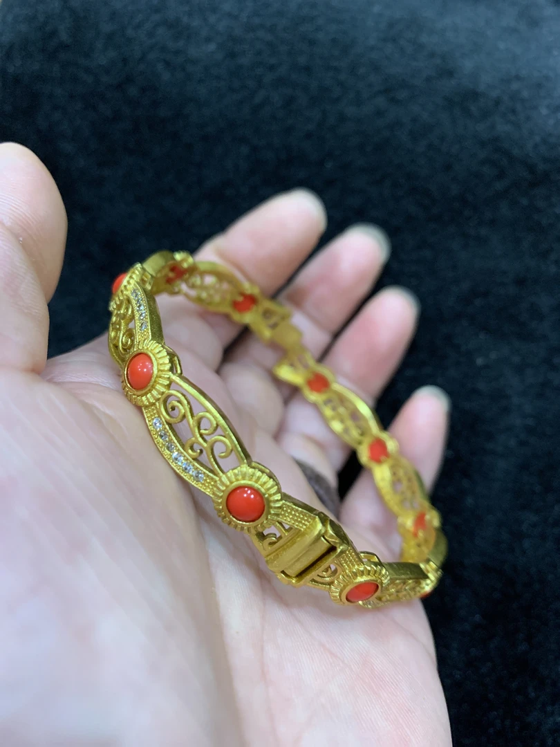 铜合金亚克力手镯 新款藏族首饰手镯尼泊尔镀金镶嵌橘色蓝色石头