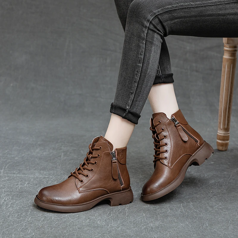 复古马丁靴女软底平底秋冬百搭加绒女士防滑短靴子