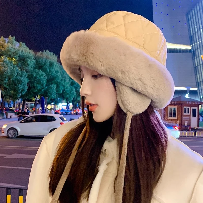 毛绒雷锋帽子冬天加绒加厚耳罩女韩版护耳显脸小东北防寒套头帽潮