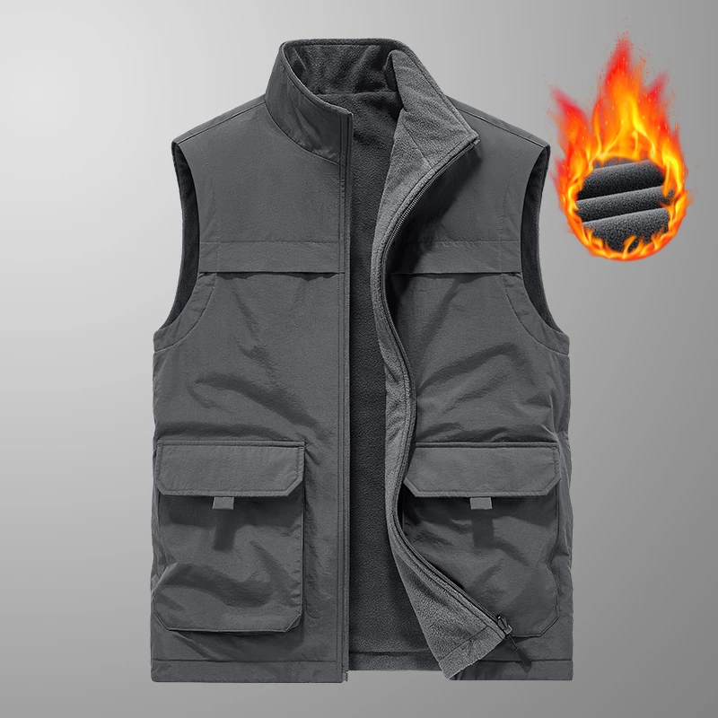 秋冬男士户外马甲男双面穿多口袋休闲保暖工装马夹背心无袖外套男