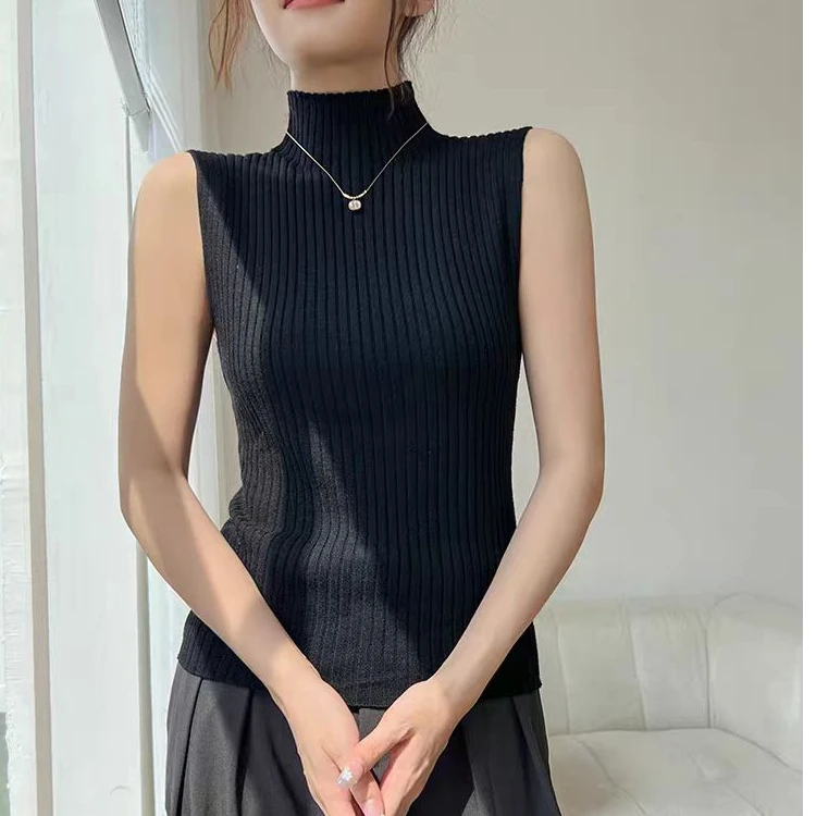 时尚韩版半高领超细羊毛背心女外穿洋气针织衫显瘦百搭