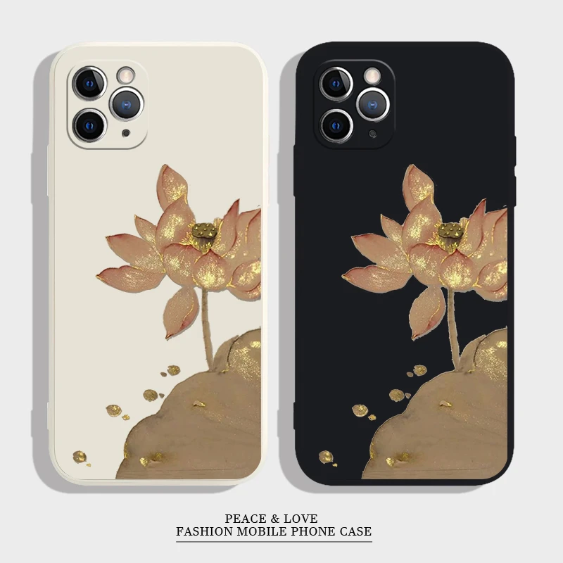 高级感金色莲花苹果17手机壳vivos15oppoa58x适用荣耀红米k60一加