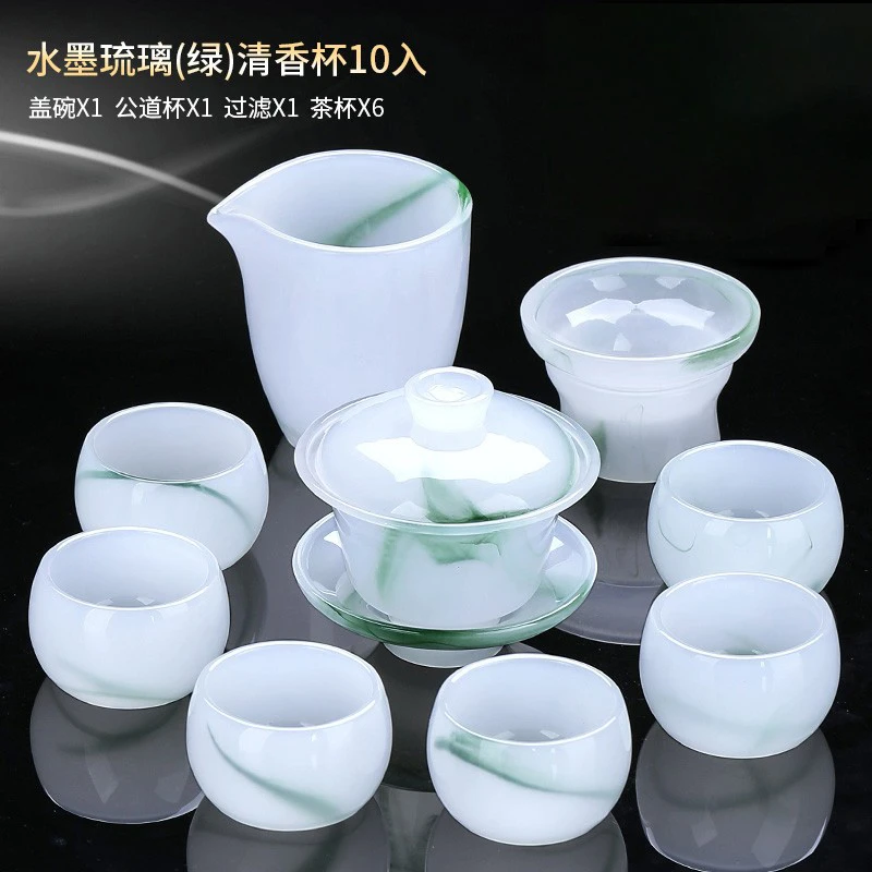 轻奢琉璃茶具套装家用茶杯玉瓷办公室会客高档礼盒白玉三才碗盖碗