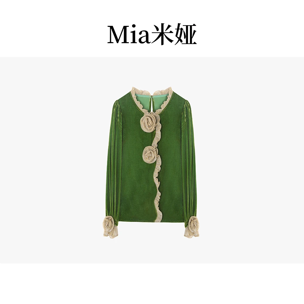 米娅 春季2025新款气质高级感女装百搭长袖金丝绒衬衫上衣 DY4942