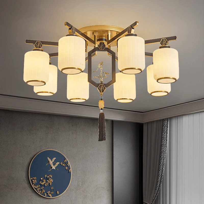 禅意新中式吊灯轻奢大气简约餐厅书房新款中国风全铜客厅卧室灯具