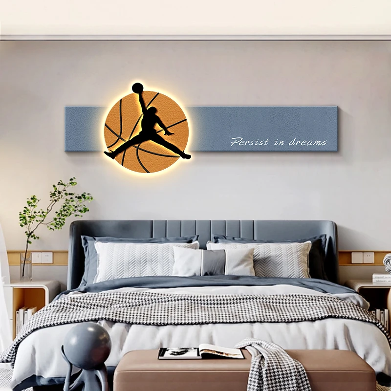 NBA篮球主题儿童房装饰画男孩房间卧室床头挂画客厅发光壁画