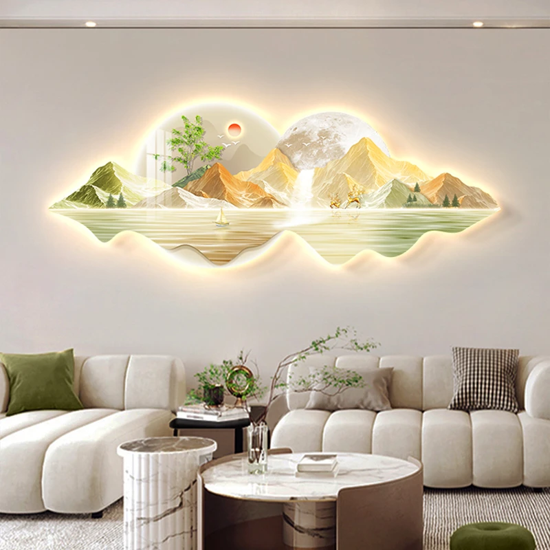 奶油风led带灯轻奢客厅装饰画沙发背景墙挂画壁画简约现代高级感