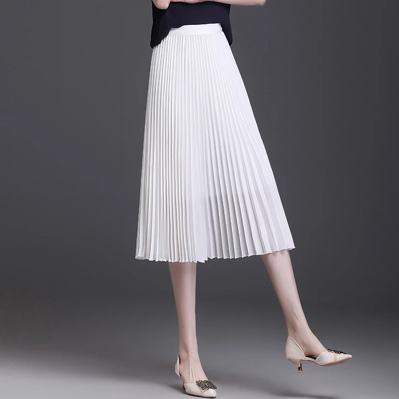 半身裙女小个子2026春季新款中长款高腰A字白色百搭百褶裙子春秋