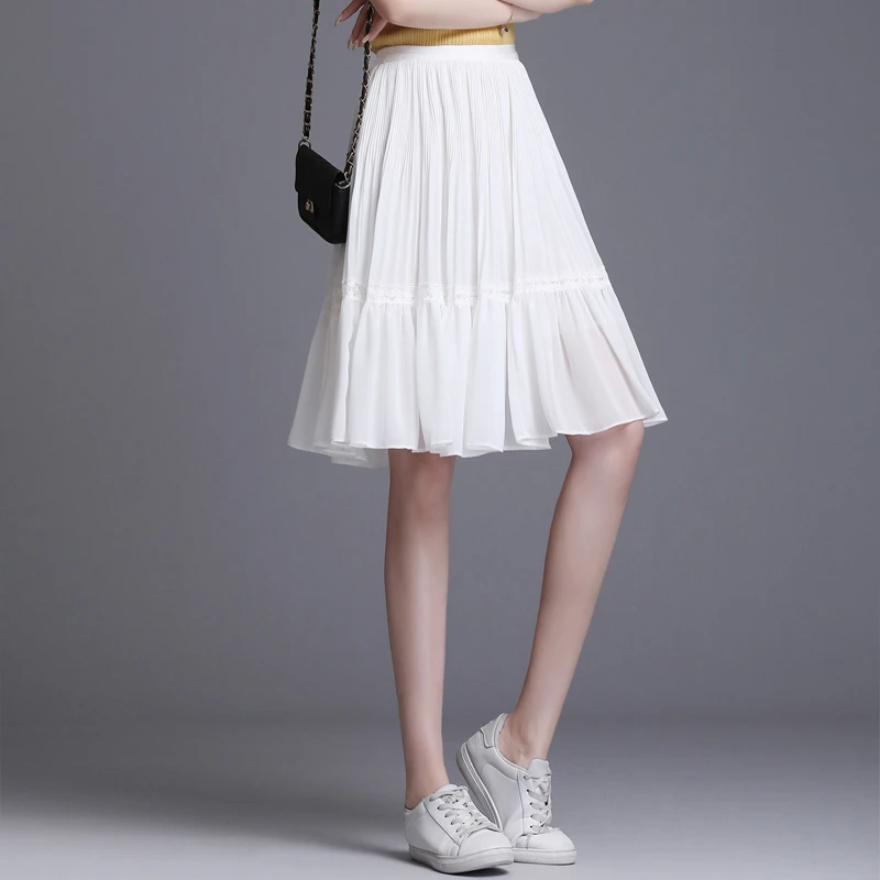 雪纺半身裙女夏季2025新款高腰显瘦气质中裙百褶裙a字伞裙小个子