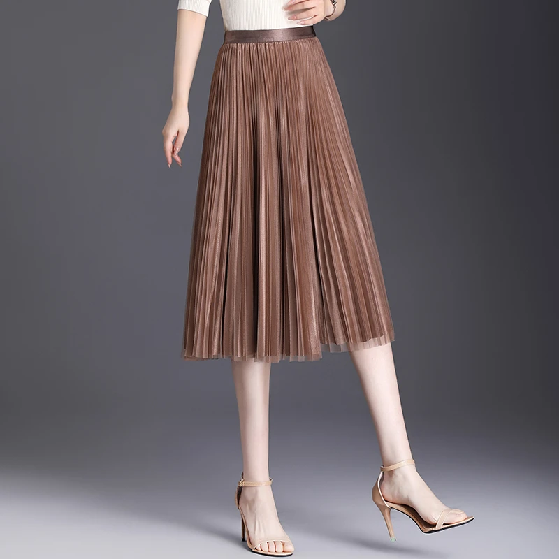 半身裙女2025春季新款网纱中长款百褶韩版垂感显瘦小个子a字纱裙