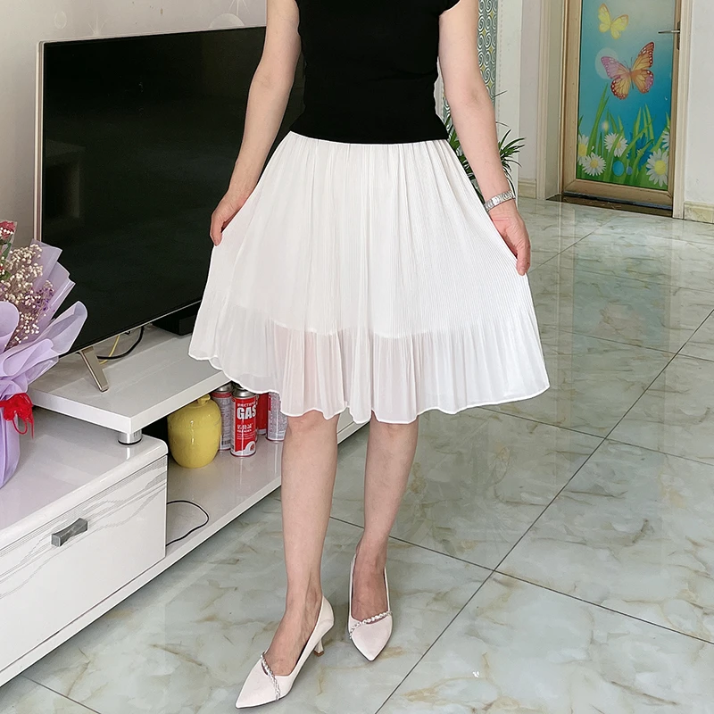 雪纺百褶半身裙女夏季2024新款高腰显瘦小个子中长款薄款a字伞裙