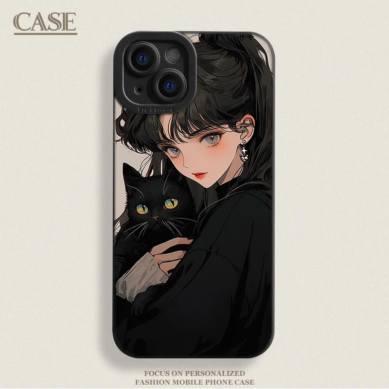 【专享0.01】黑猫女孩苹果15promax手机壳14plus全包13/12硅胶11/