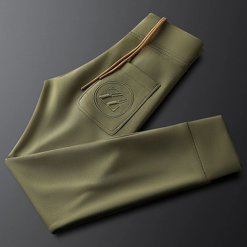 轻奢简约束脚运动裤男修身弹力字母刺绣卫裤2023秋冬男士休闲长裤