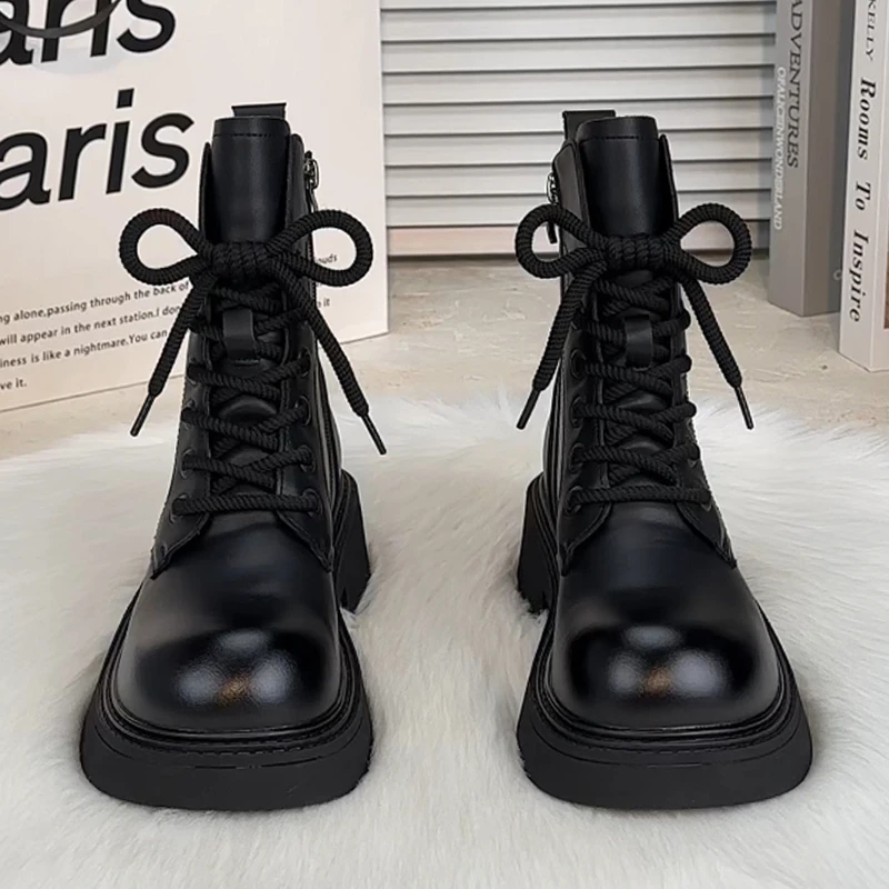 2024年秋季新款马丁靴女士英伦风厚底单靴时尚百搭网红爆款短靴女
