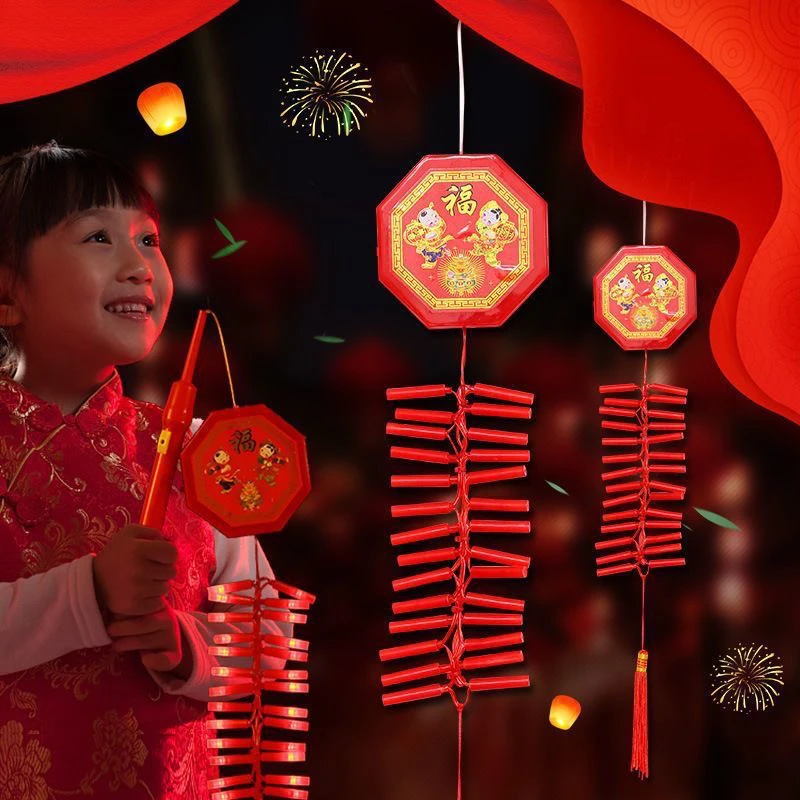 新年电子鞭炮春节元宵手提灯笼新年装饰品小挂饰儿童手提炮仗爆竹