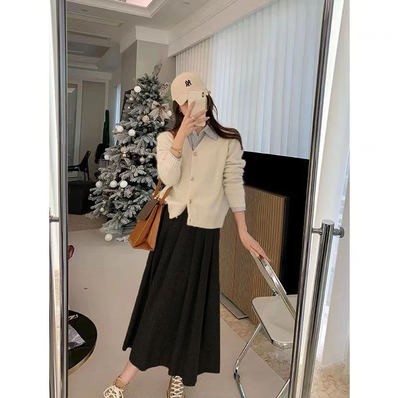 090110739 韩版24秋冬高腰时尚设计感法式气质温柔显瘦半身裙