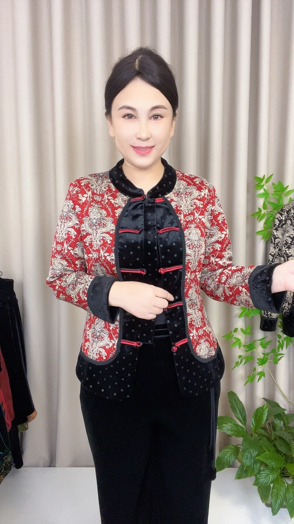 妈妈爱秋冬新款加绒保暖国风盘扣时尚大码女装开衫上衣（8601款