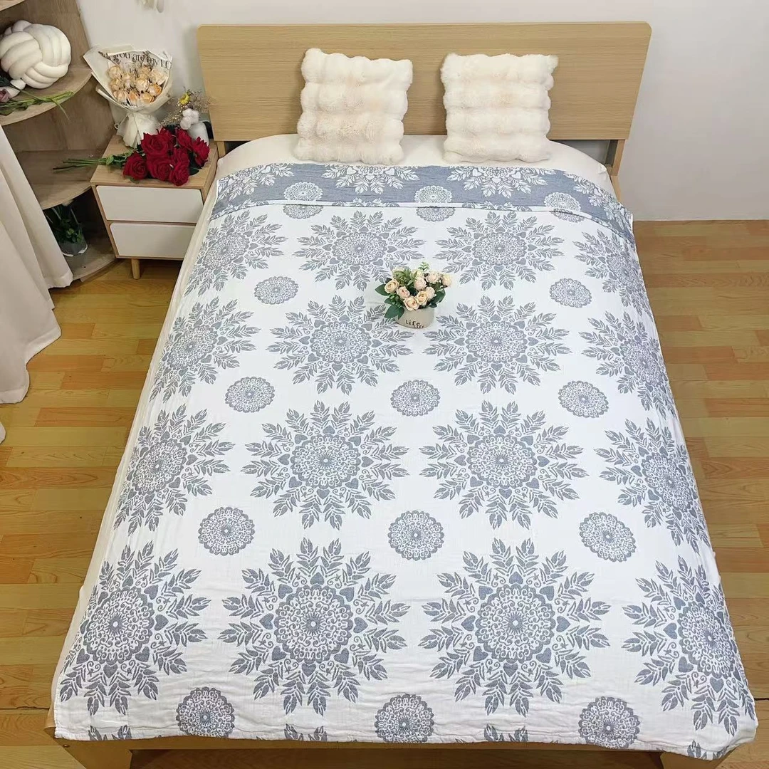 【花艺】1.5*2.0M高端A类舒适柔软亲肤纯棉纱布可机洗双面四季盖毯