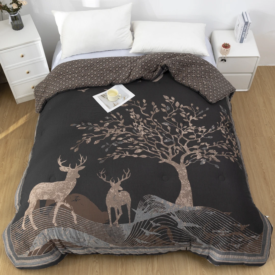 【吉祥小鹿】2.0*2.3M高端纯棉双层纱柔软舒适亲肤保暖可机洗秋冬被