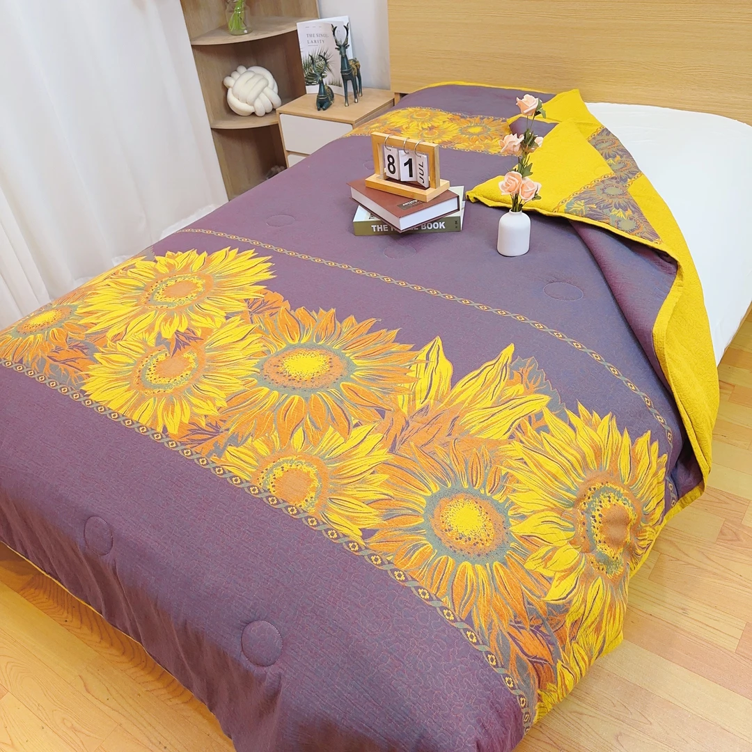 单人【向阳花】1.5*2.0M高端纯棉双层纱舒适柔软亲肤保暖机洗秋冬被