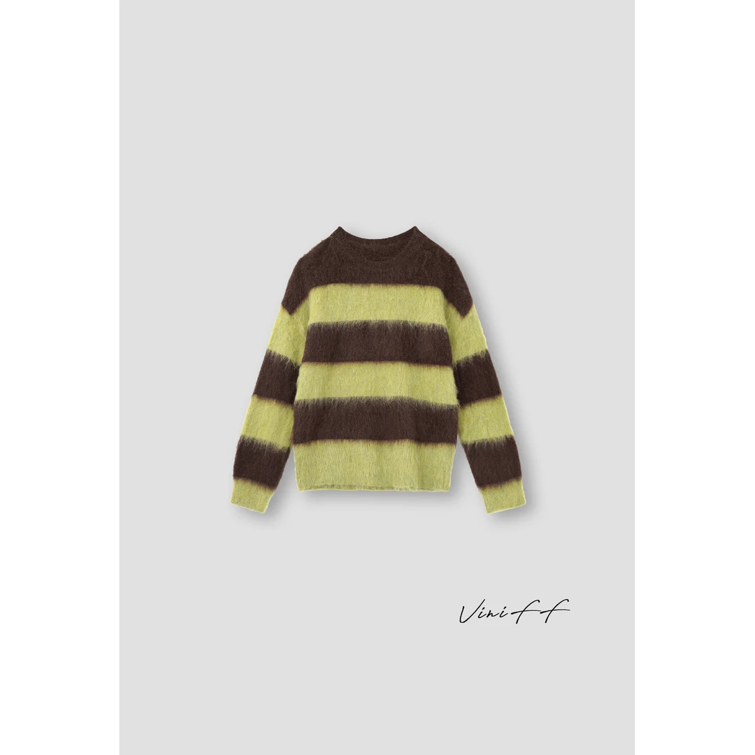 ViniFF薇妮｜【反季】306「绿橄榄」圆领长袖拼色毛衣WA4DM025