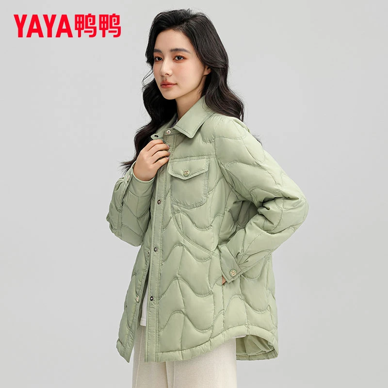鸭鸭衬衫领羽绒服2025新款时尚休闲百搭宽松显瘦秋冬轻薄女士外套