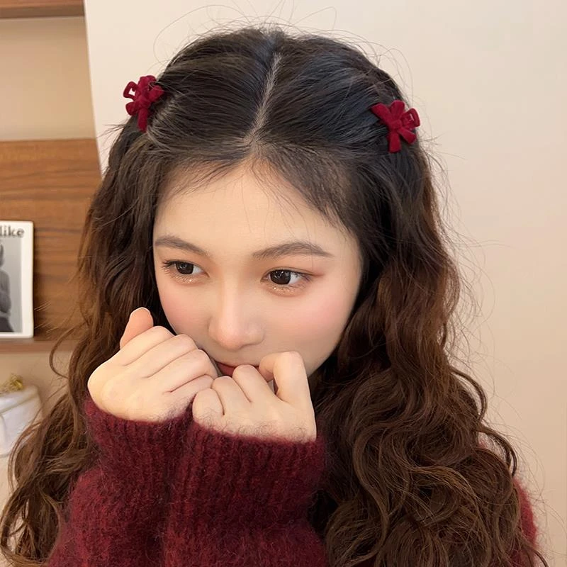 小蝴蝶结~圣诞植绒小抓夹网红2023年新款刘海发夹女头饰