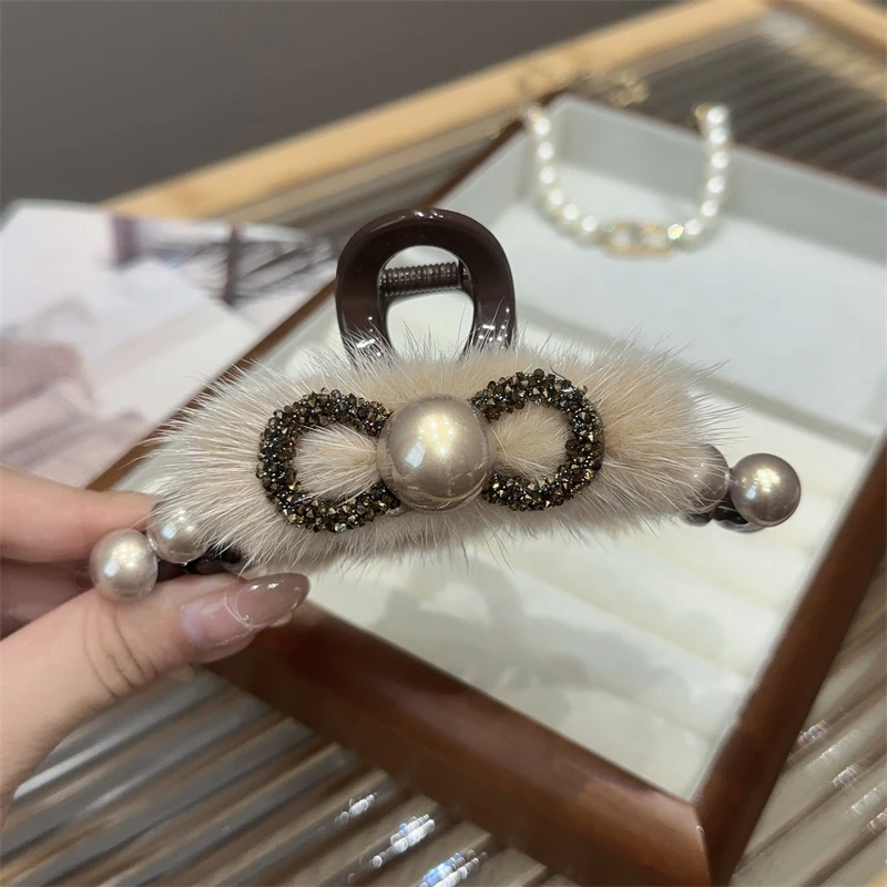 蝴蝶结毛毛抓夹女后脑勺盘发鲨鱼夹大号发卡子半扎发发夹