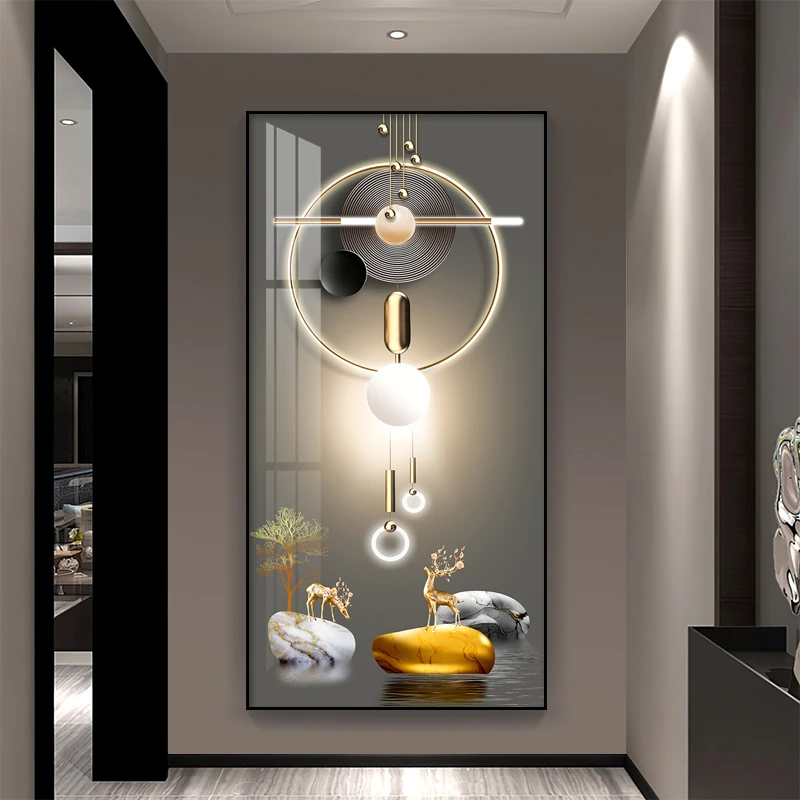 晶瓷画入户玄关装饰画轻奢福鹿挂画玄关画轻奢现代高档客厅高级感