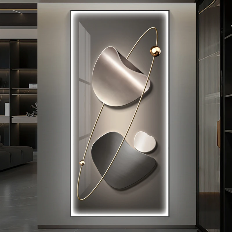 轻奢抽象入户玄关装饰画石来运转高档灯光画大号现代走廊过道挂画