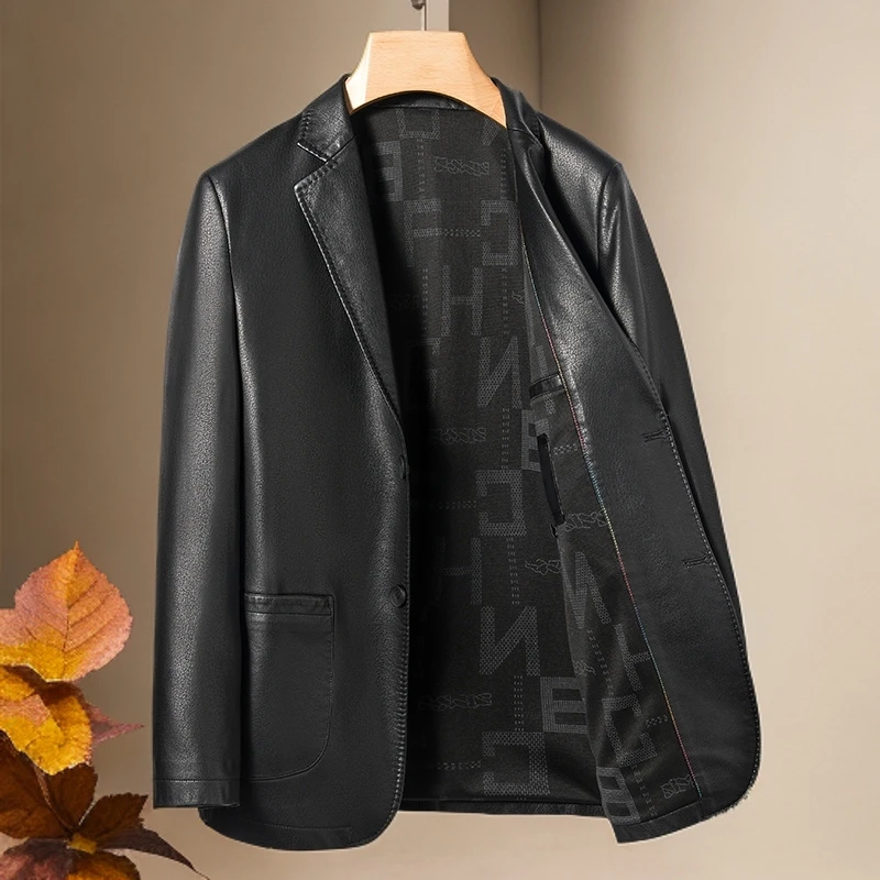 【佐蒂】海宁男士春秋皮衣纯色百搭休闲商务修身皮西装外套西服2330